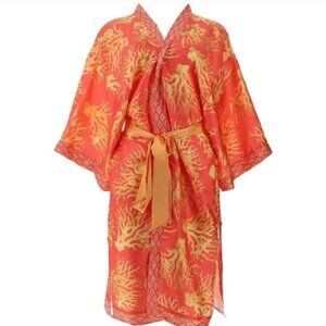 NEW! Sassy Jones Printed Wrap Topper Robe with Belt, Coral